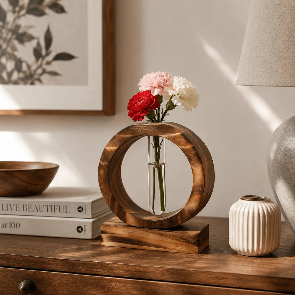 Scandinavian Wooden & Glass Vase “Nora”